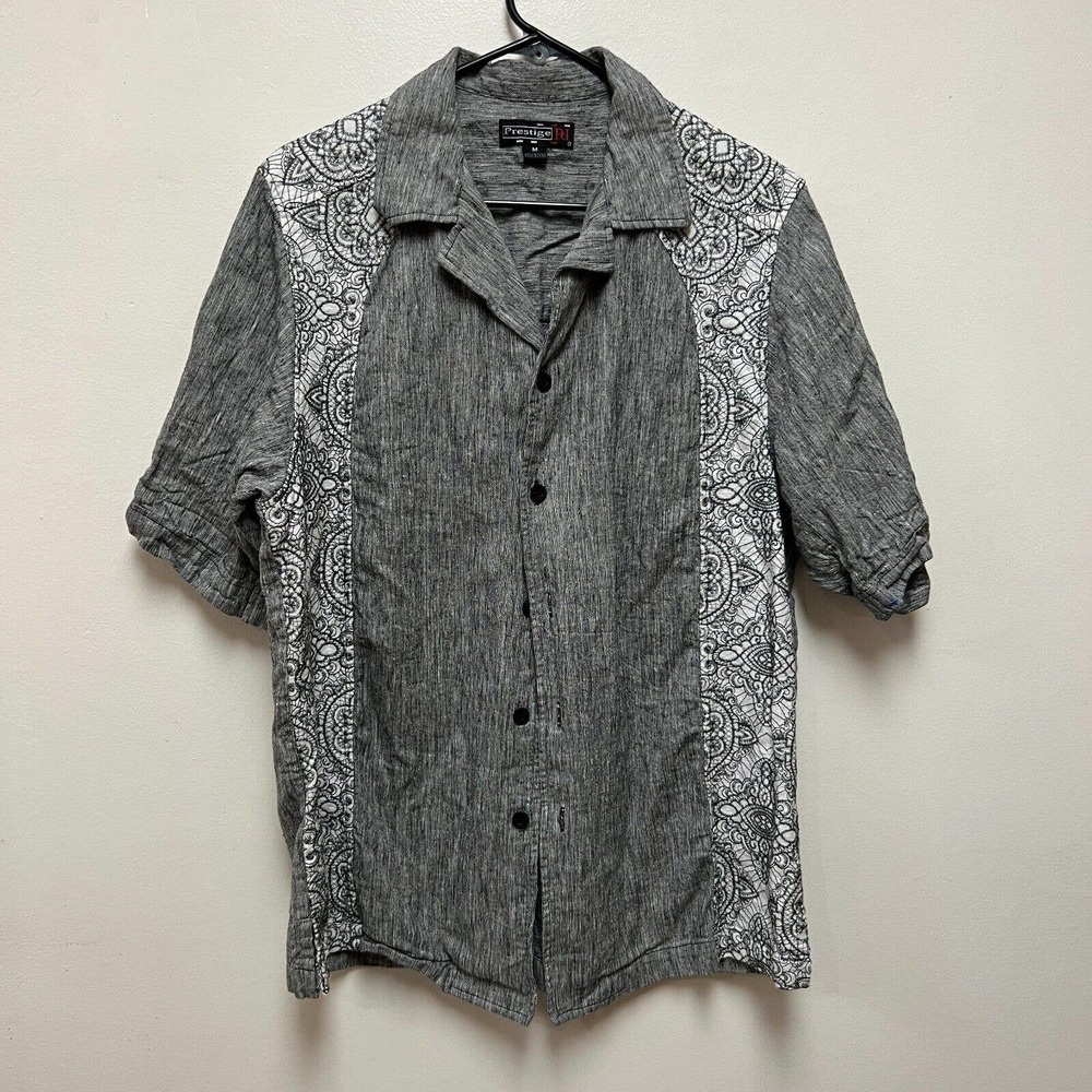 Royal Prestige PD Grey Short Sleeve Button Mens Med Paisley Embroidered